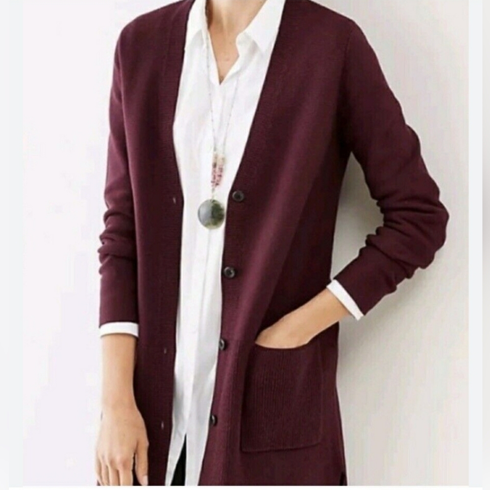 Nwt J.Jill Sheer Duster Lightweight Button Front Cardigan Sweater Burgundy, Sz S